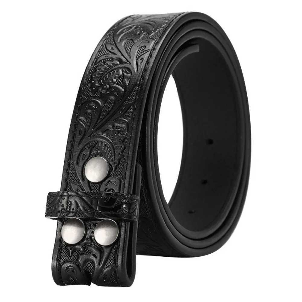 Cowhide Punk Genuine Leather Embossed Belt Alloy Two Layer Pin Buckle Belt High Quality No Buckle Strap Jeans Belt Women Men M261016