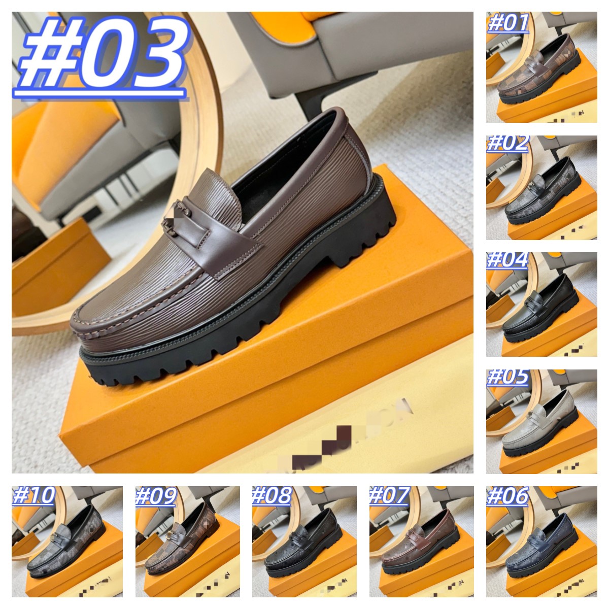 2026 Luxury Designer Men Genuine Leather Ridged Sole Loafers Non Slip Thick Bottom Slip On Dress Shoes Business Office Footwear Size 38-46