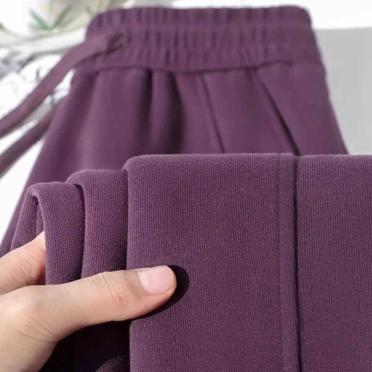 Women's Capris Women's Leggings Pants Slimming High Waist Wide Leg Pants Straight Cut Drapey Sporty Sweatpants Plum Color Korean Style Com