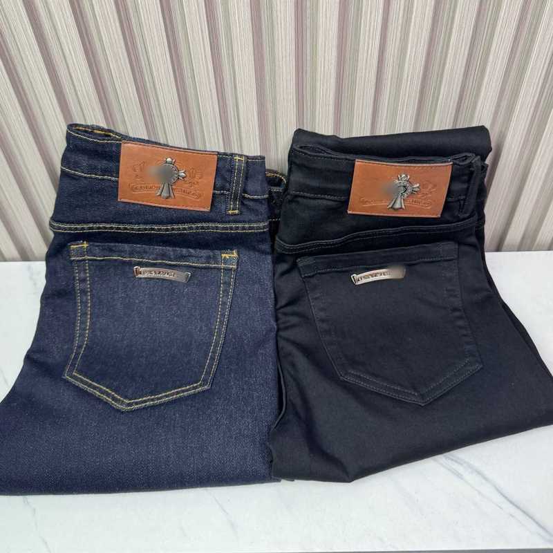 designer Men's Jeans Cross Cast European men Jeans Two Colors All-Season Stretch Washed Slim Straight men Long Pants 5KEW