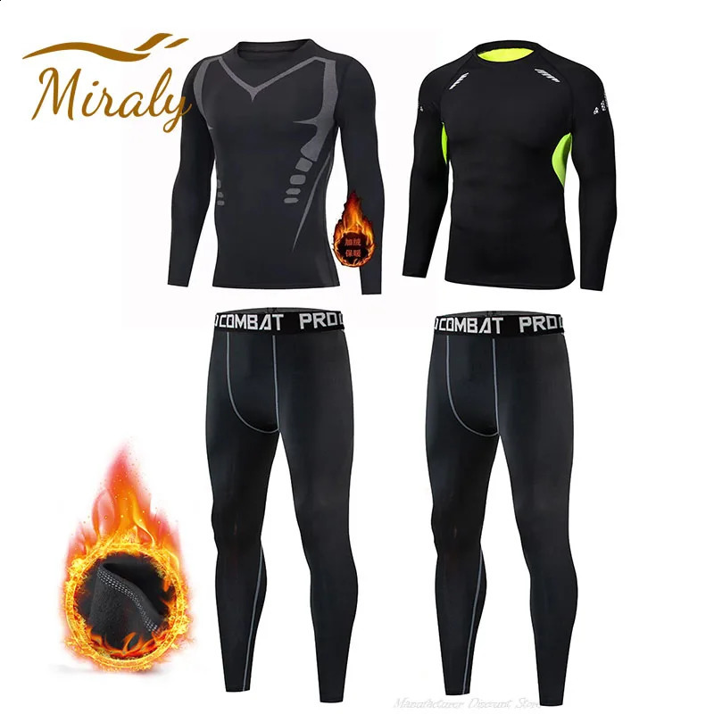 Men Fleece Thermal Underwear Set Winter Warm Undershirts Long Johns Elastic Compression Tights Fitness Sprots Tracksuit 261012