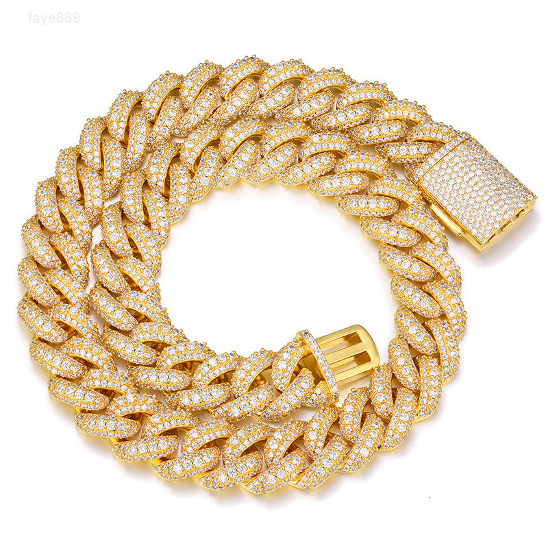 Factory Wholesale Drop Shipping Gold Plated VVS Zircon Cuban Box Chain 18mm Hip Hop Necklace Men Gift Jewelry