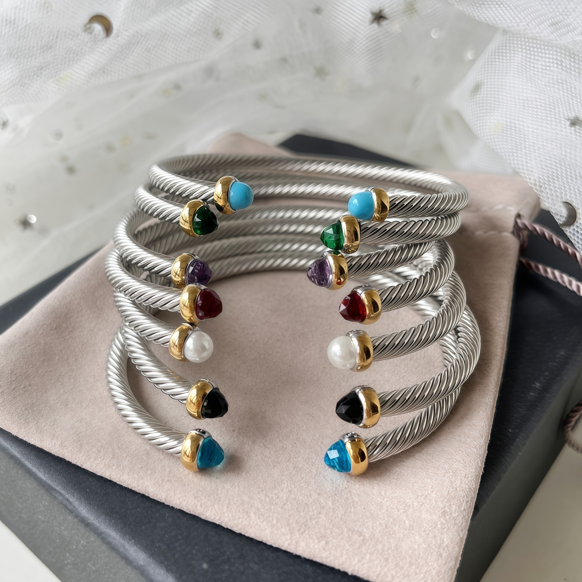 DY Cable Jewelry Designer Davidjersey Yurmannn Luxury Bracelet For Woman Men Luxe Bangle DY Trendy 4MM Twisted Wire Open Bracelet