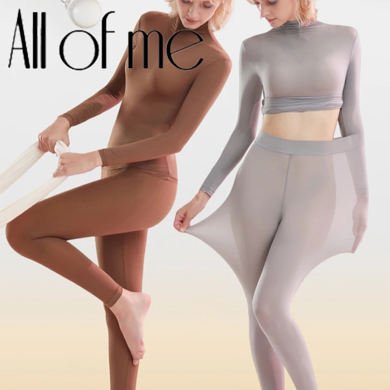 1 Set High Neck Thermal Underwear For Women Super Stretch Ultrathin Seamless Top Pants Winter Skinfriendly Base Layer 261012