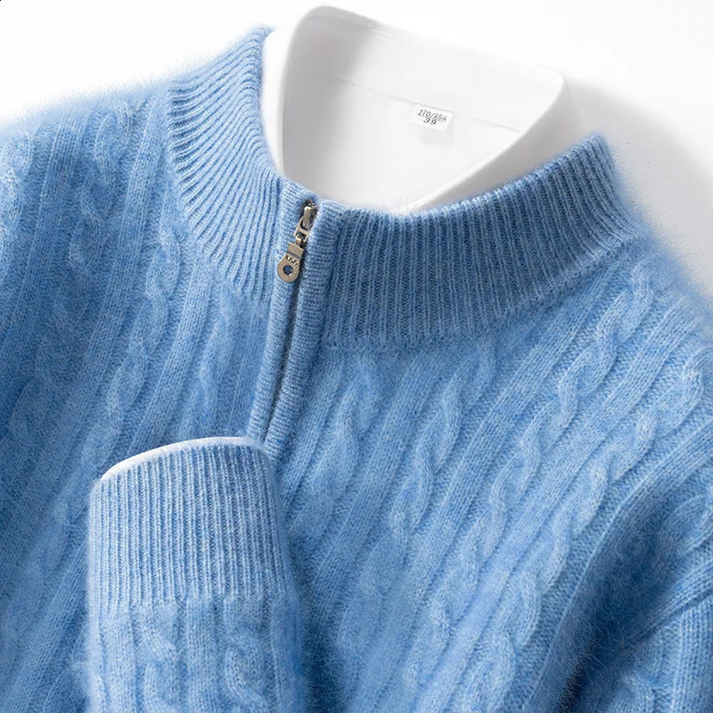 Men's 100 Pure Cashmere Pullover Thickened Warm Zipper Sweater High Collar Loose Top Business Leisure Solid Knitted 261008