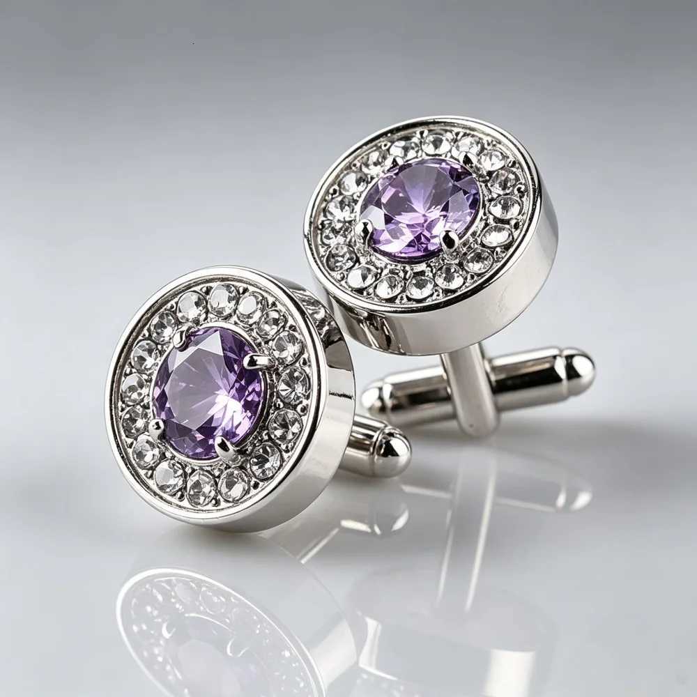Crystal Cuff Links Men's Luxury Cufflinks Round Silver Tone Rhinestone Cuff Links Formal Dress Shirt Button Accessories Business Party GiftW261