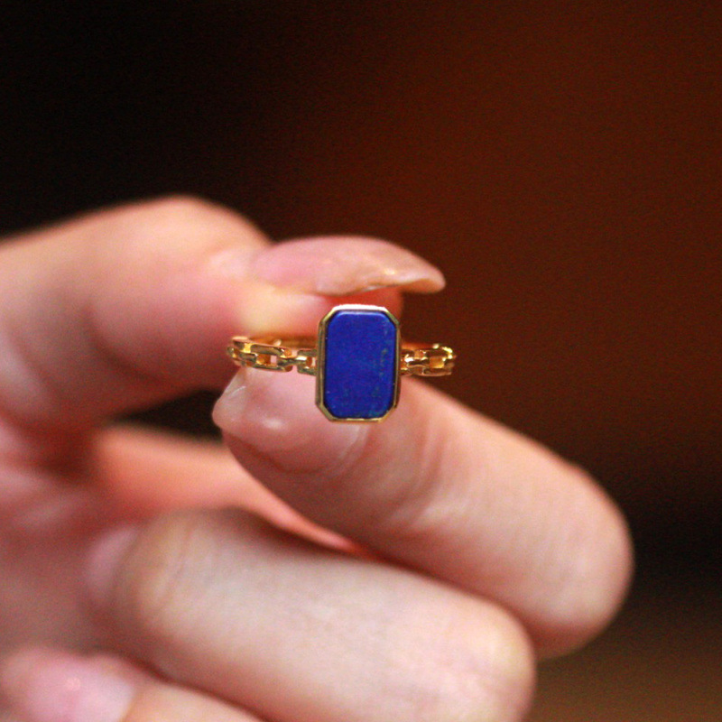 Natural Lapis Lazuli Small Square Ring designer ring S925 Silver luxury ring Women's Adjustable Ring girl gifts