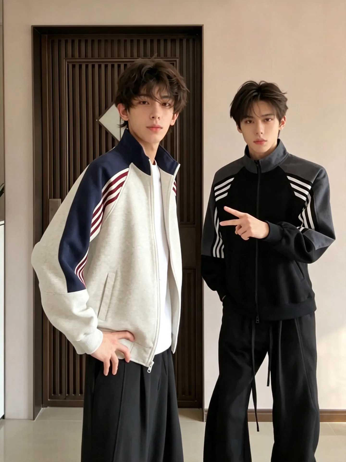 Block Men's Color T-Shirts American Sports Leisure Jacket Men's Spring Autumn Zipper Sweatshirt Open Cardigan Baseball Uniform Fashion Sty