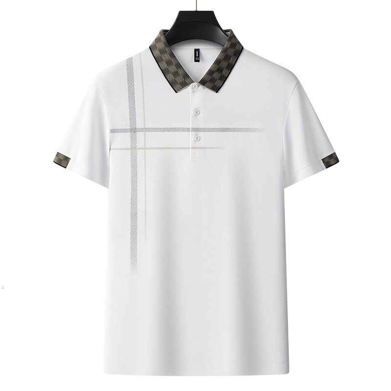 High-End Fashion Daily Luxury Clothing Foreign Trade Short-Sleeve T-Shirt, New Summer Style, Middle-Aged Men's Casual Turn-Down Collar, Lightwe