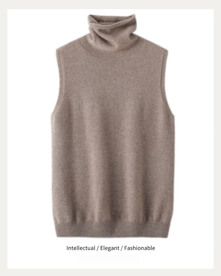 Women Turtleneck Sleeveless Sweater Vest 100 Meirno Wool Knitwear Autumn Winter Pullover Cozy Tank Top Basic Clothing Waistcoat 261008