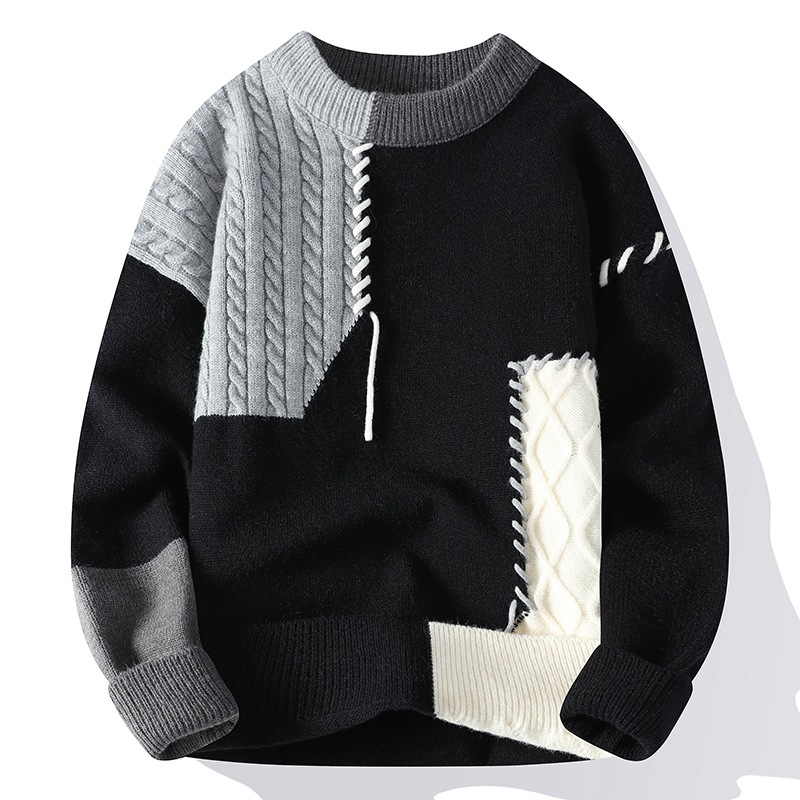 Men's Knit Pullover Sweater Printed Crewneck Autumn Winter Layering Streetwear Jacquard Oversized Teen Luxury Quality High End Design Patch