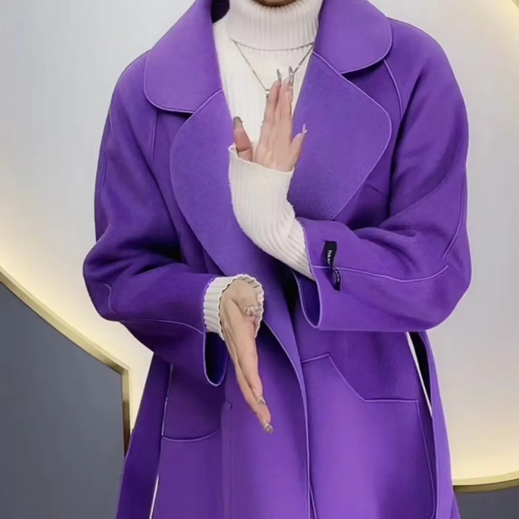 HighQuality DoubleSided Wool Coat Cashmere Jacket LaceUp Autumn Winter Long Slim Fashion Trench Female Outwear 2025 Ne 261010