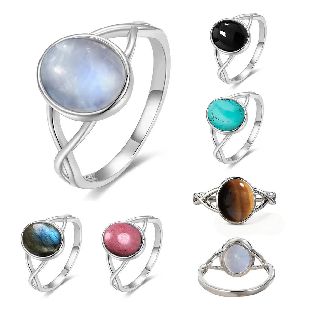 925 Sterling Silver Ring Natural 810 Moonstone Blue Light Simple Rings With Larimar Stone Summer Fine Jewelry For Women 261017