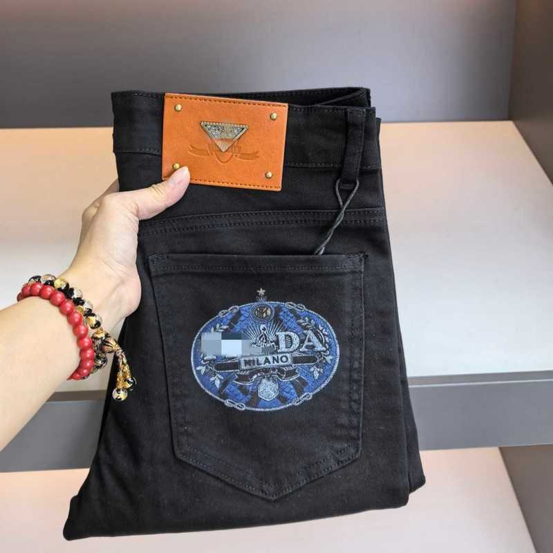 designer Men's Jeans printed European-style men jeans, black washed, slim straight leg, stretchy, casual men trousers FJ6D