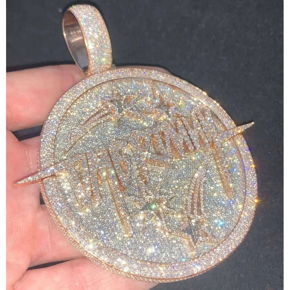 Iced Out VVS Moses Stone Shiny Men's Chain Necklace Big Personality Hip Hop Custom Pendant Charm C 6e