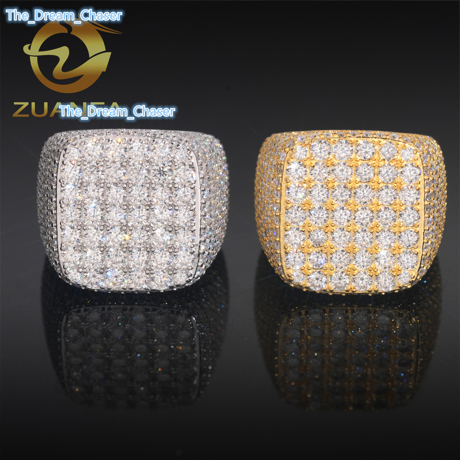 Hot Sale Ready to Ship Iced Out Men Diamond Moissanite Ring 925 Sterling Silver Hip Hop Ring Pass Diamond Tester Men Cuban Ring