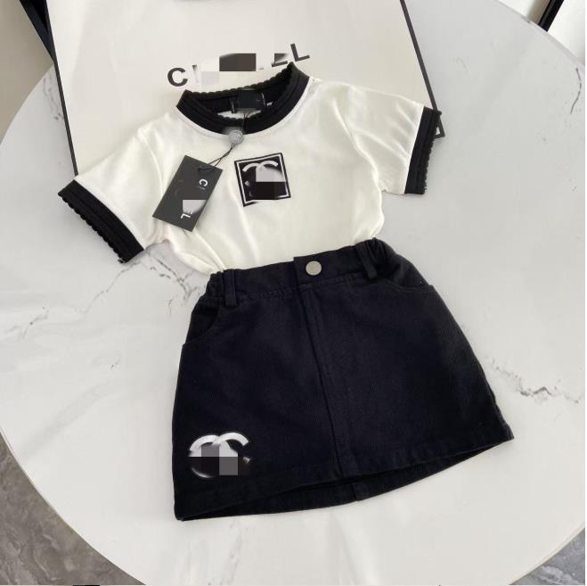 Summer Kids Designer Clothes Cute Two Piece Skirt Set Baby Girls Children Clothing Dresses Sets Short Sleeve Pullover T-shirt Pleated Cake Dress P86