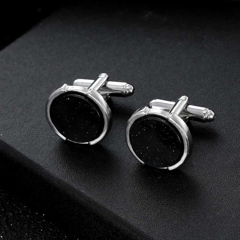 Novelty 2 Pcs Cuff Links Carbon Fiber Design Galaxy Mens Cufflinks Black Space Pattern Round Sleeve ButtonW261017