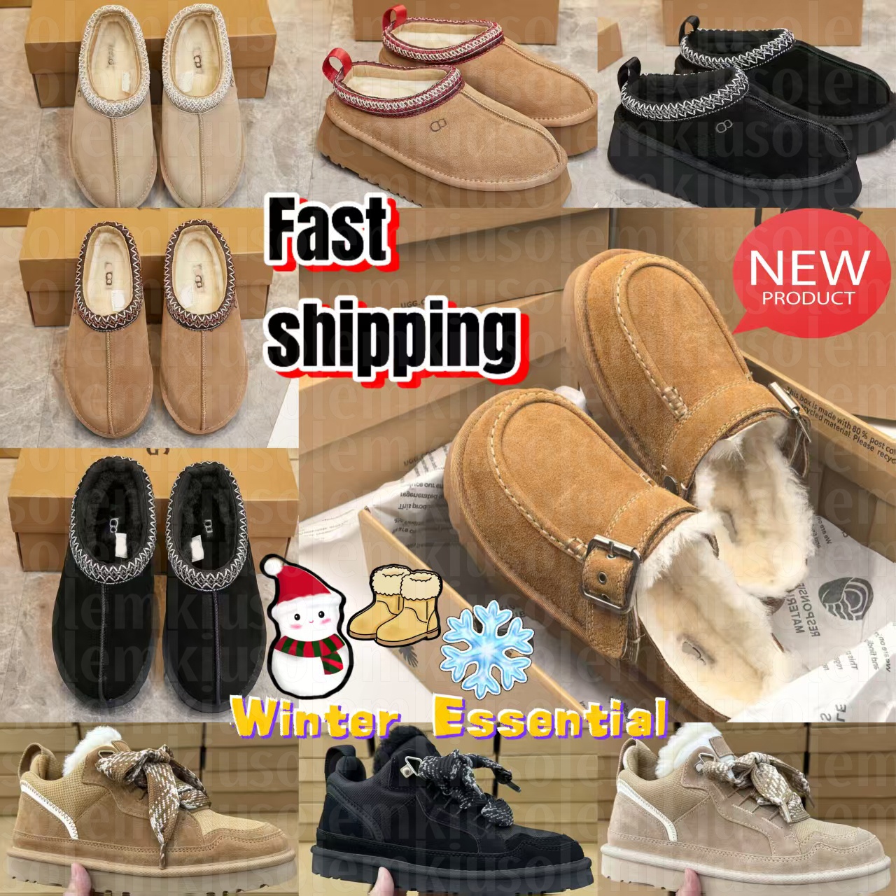 Designer Tasman Tazz Shearling Platform Slippers Men Women Fluffy Fur Slides Suede Upper Soft Comfort Non-Slip Sole Winter Home Outdoor Mules Chestn