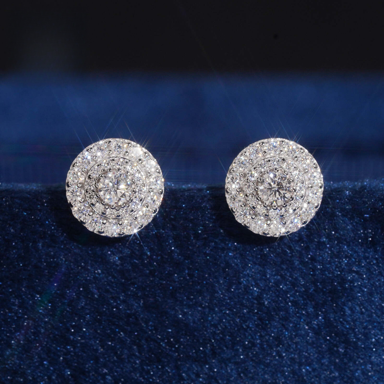 S925 silver multi-layered moissanite stud hip-hop style, heavy-duty round earrings, factory direct