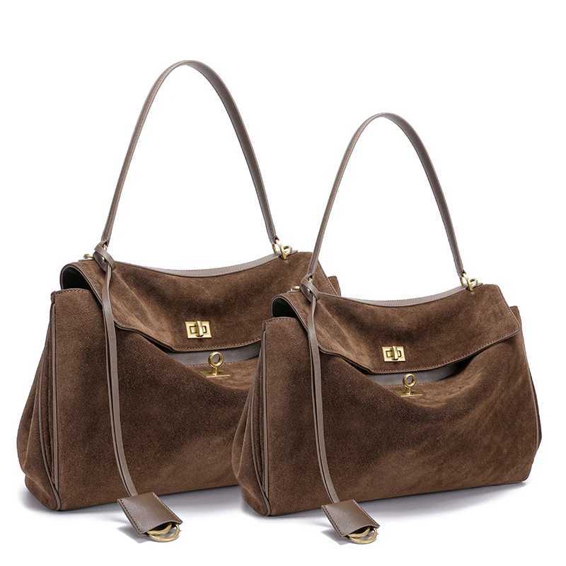 Evening Bags Suede Bags Women Genuine Leather Handbag Winter Woman Shoulder Bag Totes Gold Large Capacity Female Bags H261016