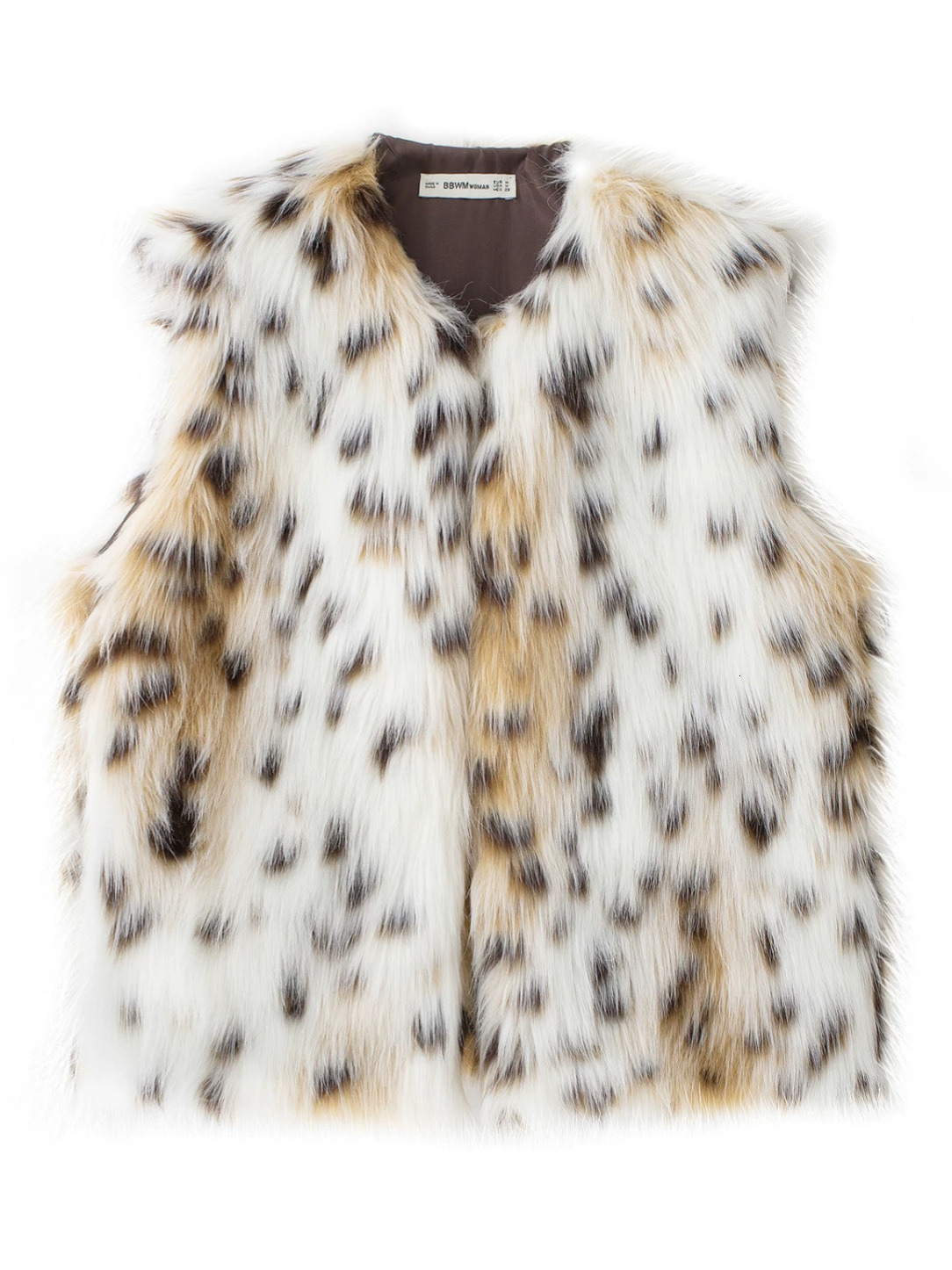 New winter collection for women's clothing: faux fur vest with a leopard print effect, casual loose fit, short style, chic and trendy