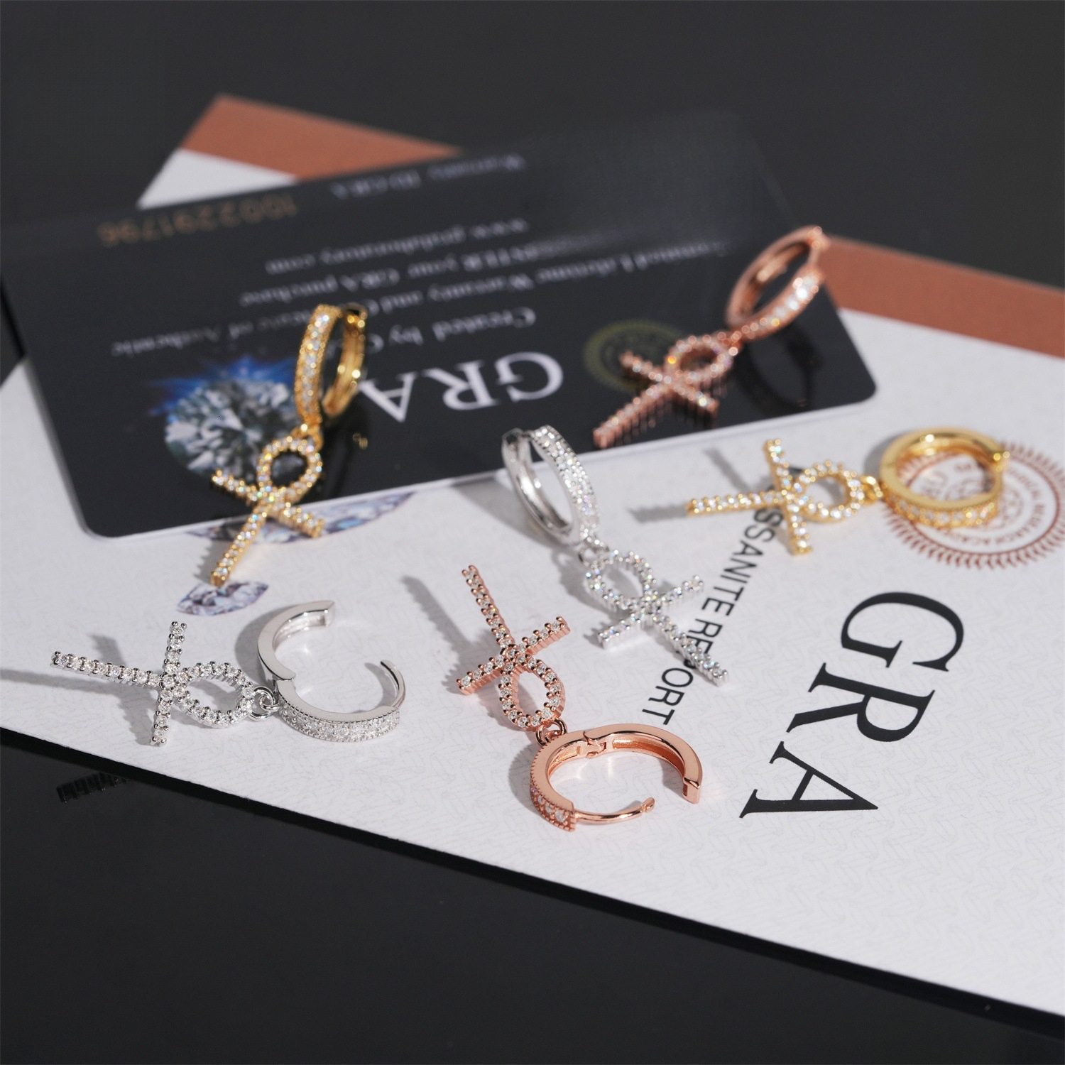 personalized earrings, S925 silver with moissanite, 12.5*37mm, hip-hop cross earrings