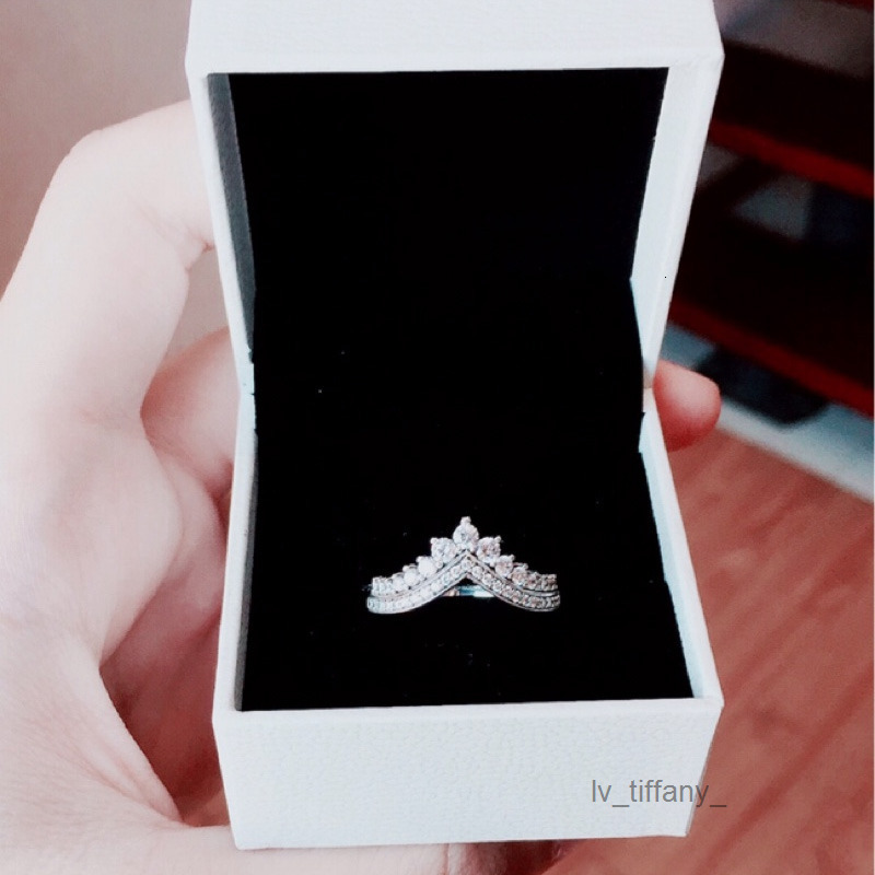 Princess Crown Ring Authentic 925 Sterling Silver designer Rings Women Wedding Party Jewelry Crystal bone Stackable ring with Luxurious Retail Box S