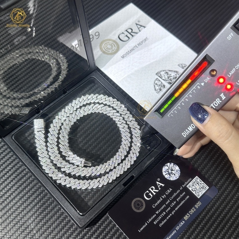 Custom Pass Diamond Test VVS Moissanite Cuban Chain 925 Silver Hip Hop Cuban Link Chain 8mm 10mm 12mm 15mm 18mm 20mm
