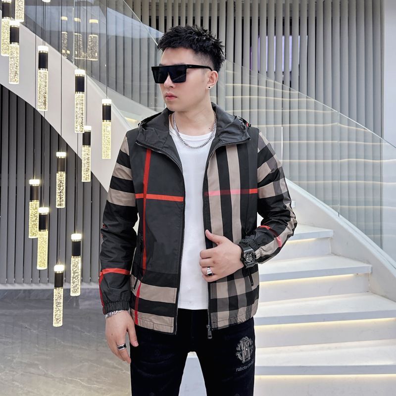 Popular~ Light luxury ruffian handsome hooded spring and autumn men's clothing youth versatile striped trendy jacket top