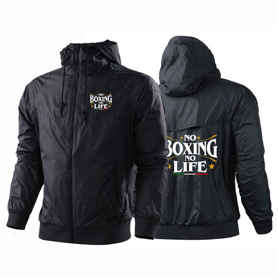 2025 Boxing No Life Gym Men's Spring and Autumn Thin Windproof Casual Hooded Color Matching Fashion Printing Windbreaker Coat for Men