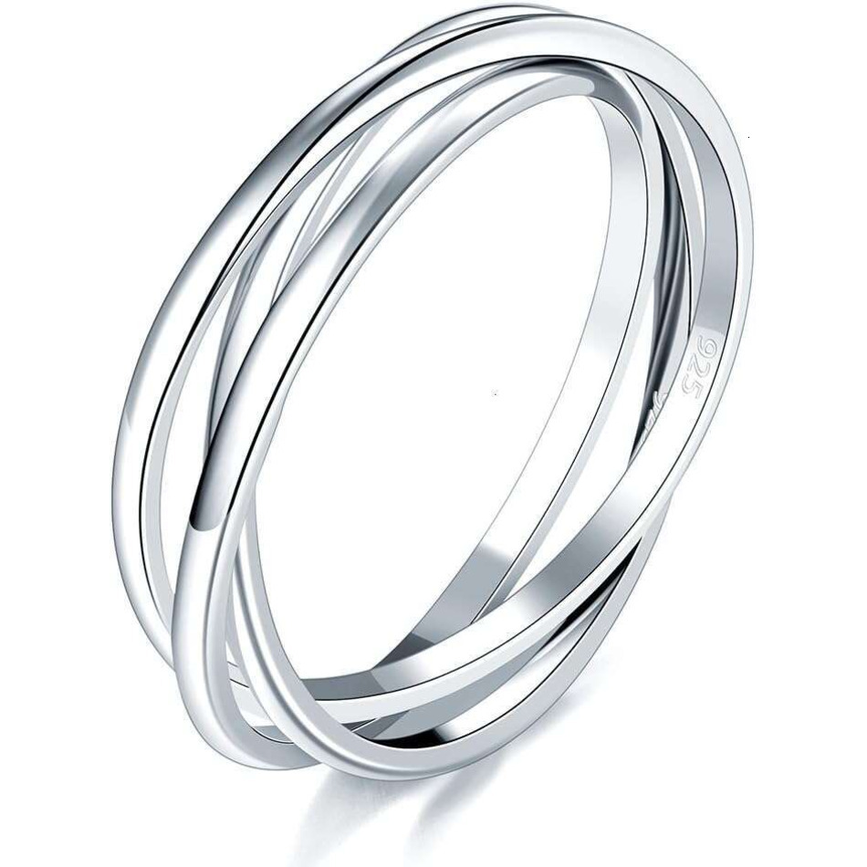 2026 New Sterling Sier 14K Gold Plated Fidget Anxiety Ring Triple Row Rolling Interlocking Stacking High Polish For Women perfume Men| Each Band Wid