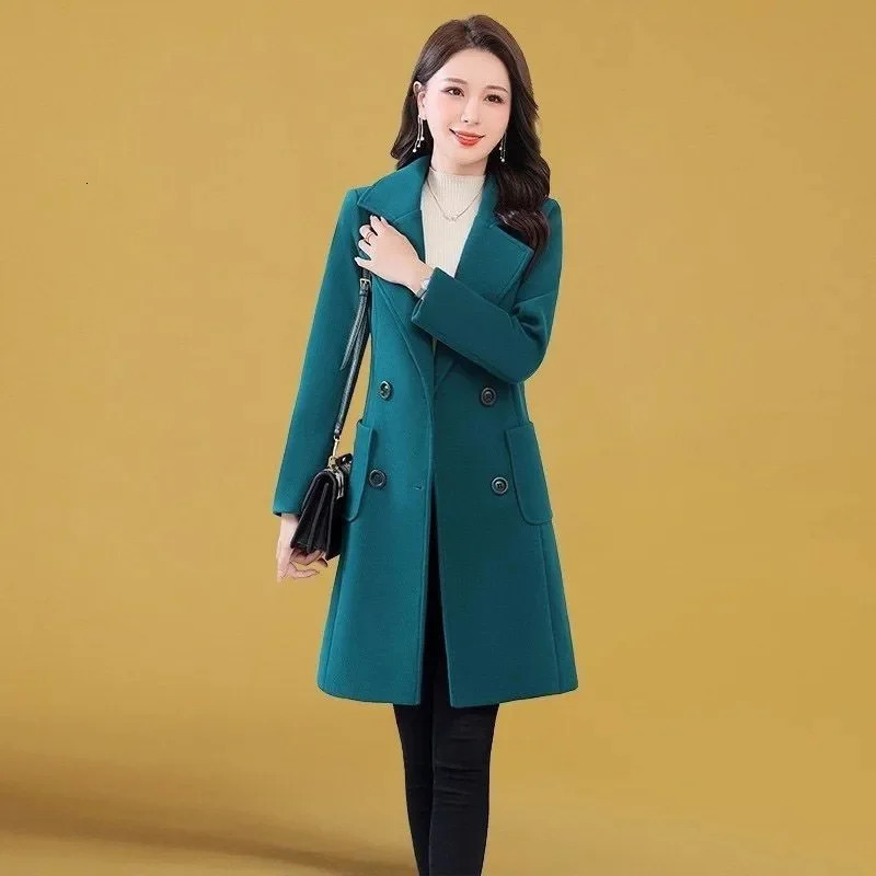 Korean Fashion Elegance Women Wool Coat 2025 Autumn Winter Lady Woolen Jacket Medium and long Versatile Female Trench 261010