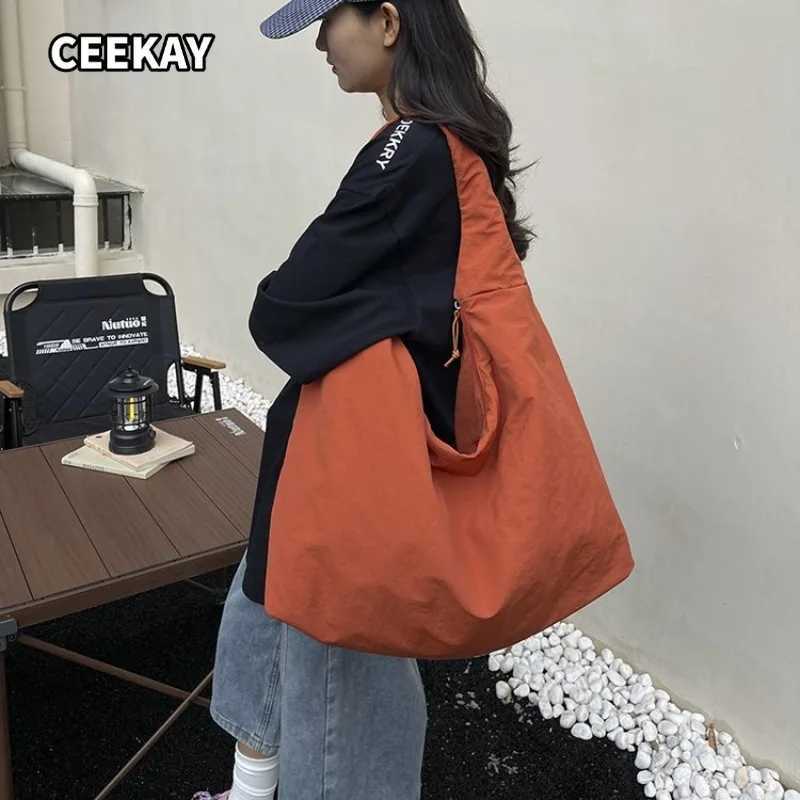 Cross Body CEEKAY Women's Hobo Bag Orange Nylon Large Capacity Shoulder Handbag Zipper Closure Lightweight Daily Commute Casual Sport H261016