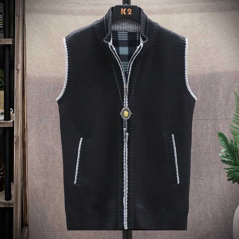 Vest Men's Vests Mens Sweater Solid Knit Sweaters Sleeveless Jackets Knitted Cardigan Zip Coat Turtleneck Fleece Warm Homme ClothesW261017
