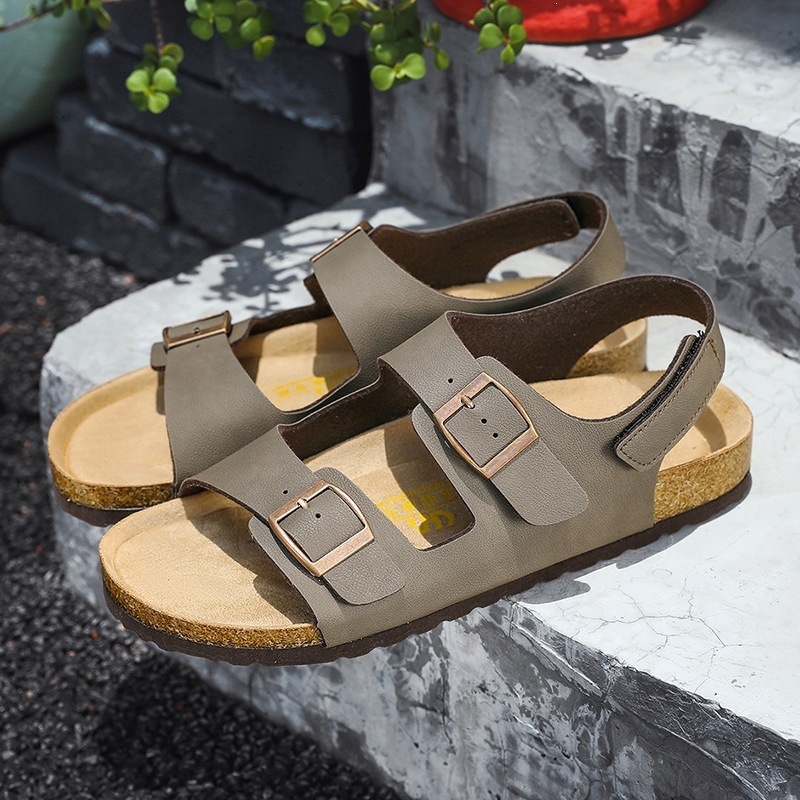 Hot Sale Mens Womens Cork Sandals Adjustable Buckle Checkered Slingback Vintage Casual Summer Beach Outdoor Flat Shoes