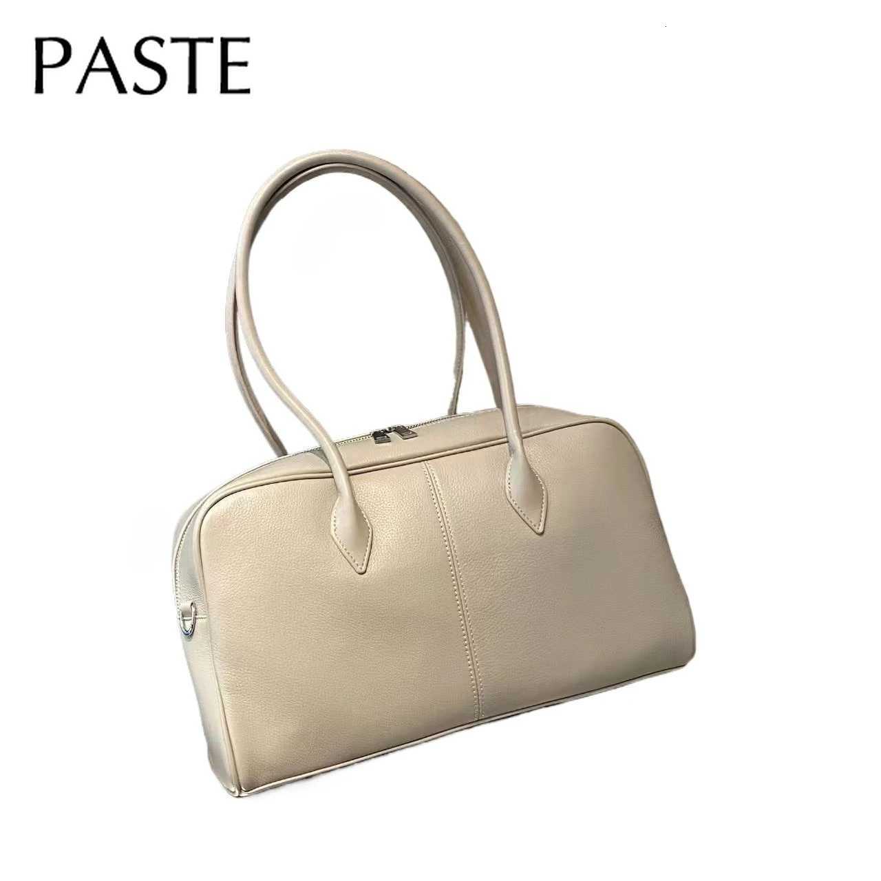 Evening Bags 2026 Winter Light Grey Snowflake Color Boston Tote Large Capacity First Layer Cow Leather Women Handbag Long Handle Shoulder Bag H26101