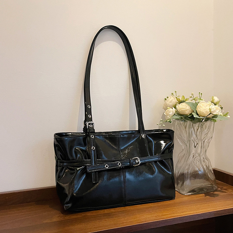 Tote Bag Tote Bag PU Stitch Large Black White Red Brown Women Commute Shoulder Underarm Handbag Purse Versatile Casual Zipper Soft Polyester