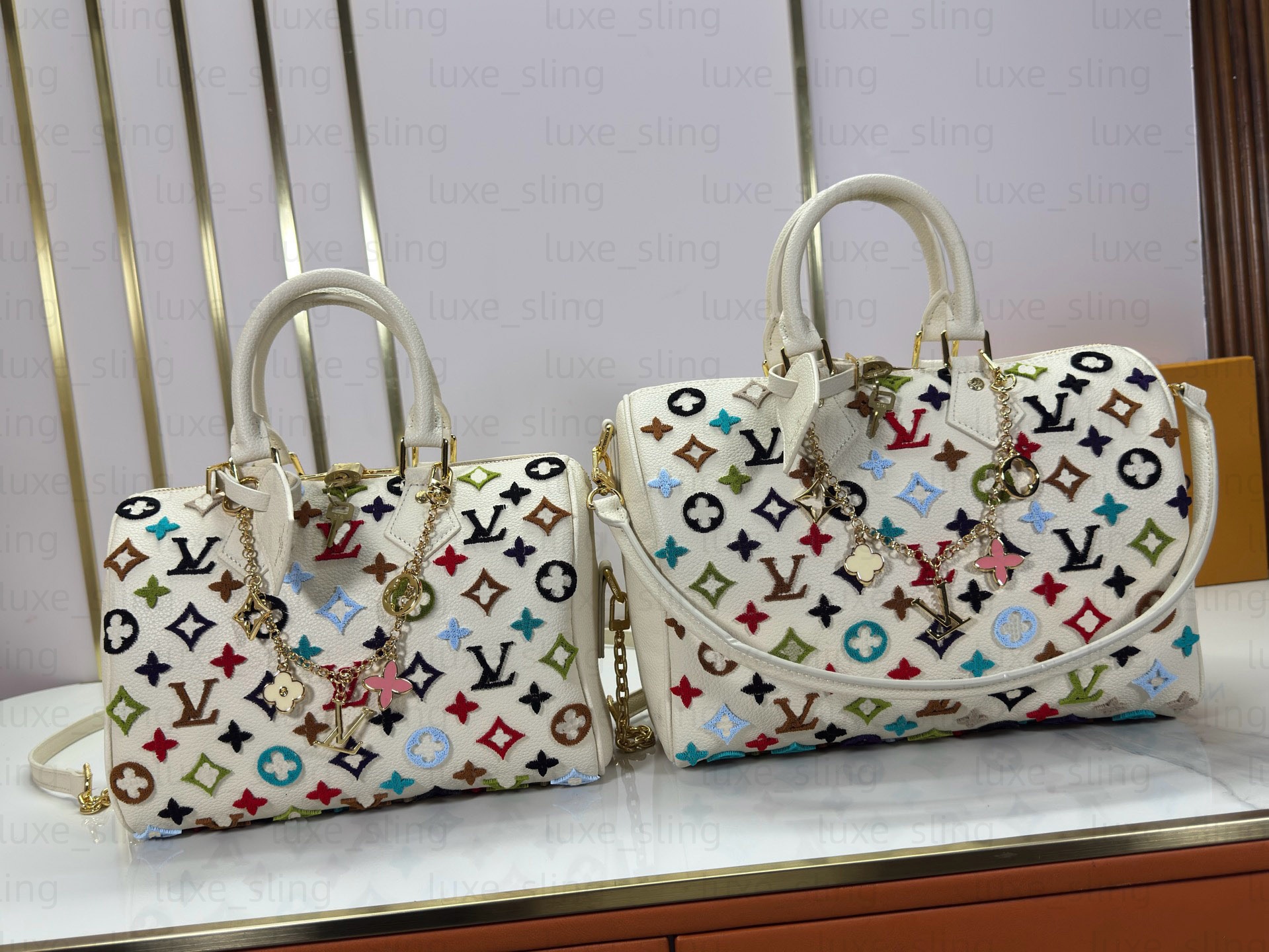 Nano speedybags25 30 women tote bag Colorful Three-dimensional Embroidery designer bag vintage monogram Baguette Pillow case Large capacity shoulder