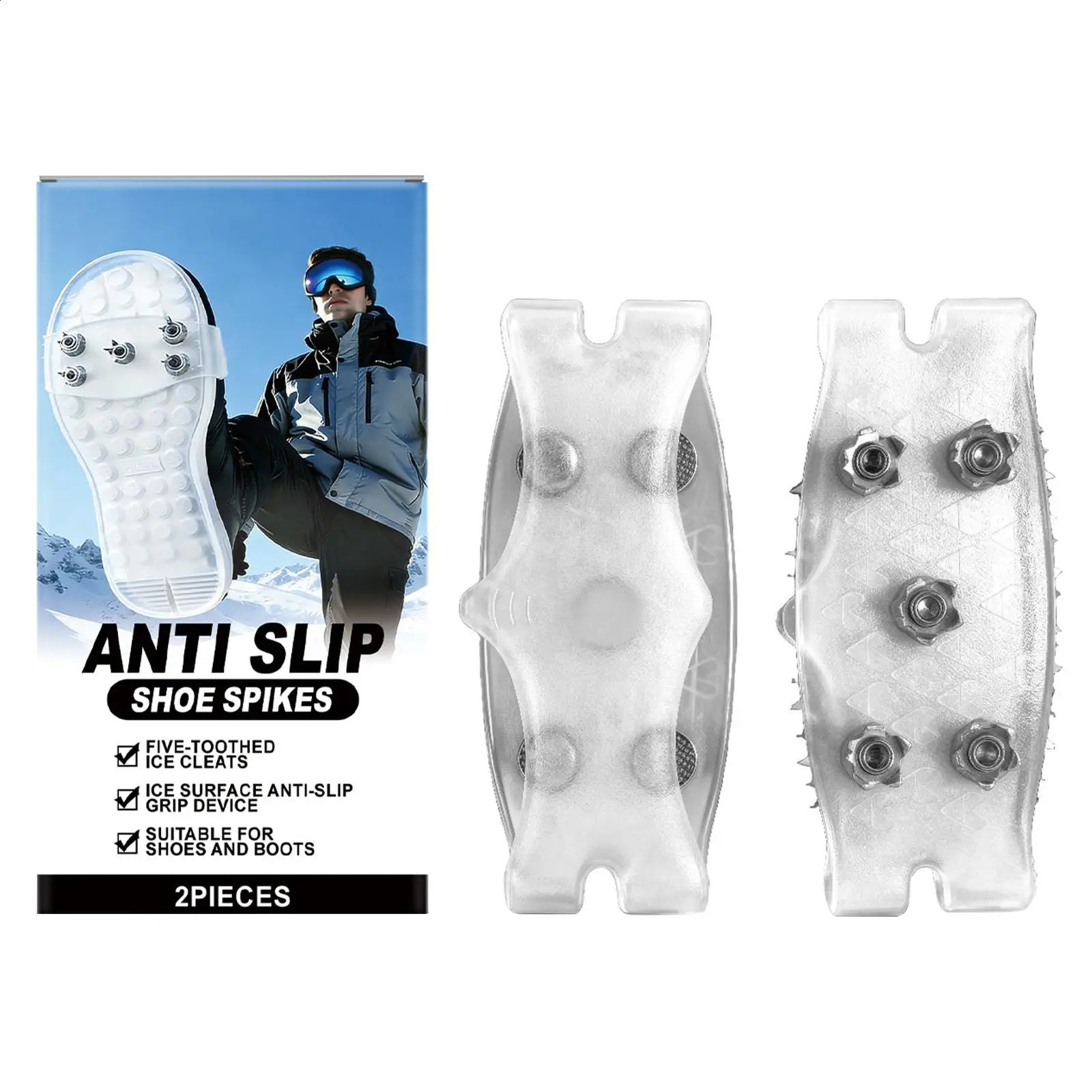 2PCS Universal Ice Cleats Portable NonSlip Spikes For Shoes Boots Winter Traction Grippers Hiking Climbing Mountaineering 261017