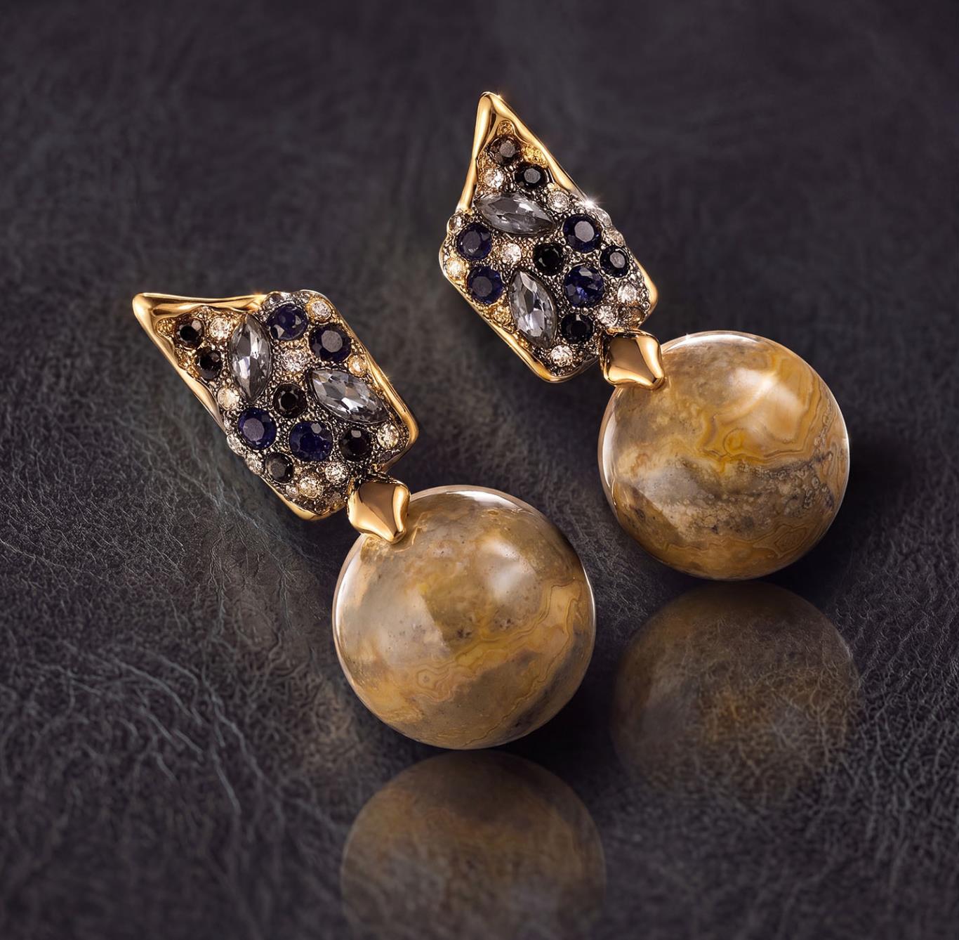 Vintage Designed women luxury earrings Retro tassel natural Tiger Eye Stone Sapphire Retro Earring Ear studs copper plated gold Cai Designer Jewelry