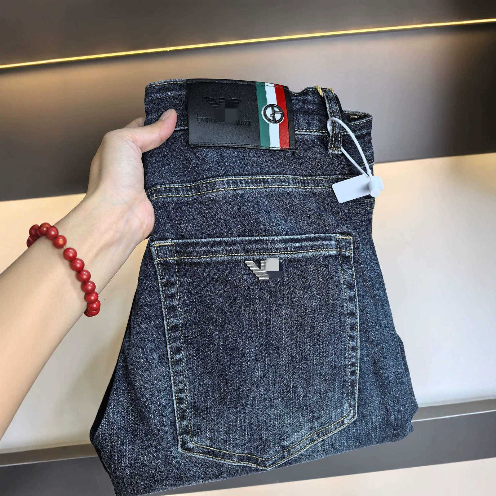 designer Men's Jeans Old Brand Eagle High-End European Style men Jeans Blue Gray Slim Stretch Retro Washed Small Straight Casual Long Pants OS4