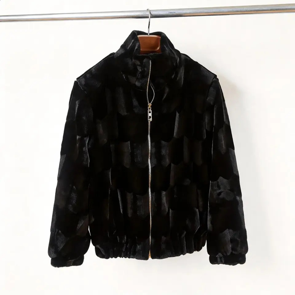 Men's Black Faux Fur Fleece Jacket Winter Warm Mink Coat Alternative Trendy Zip Up Bomber Parka y Fluffy Outerwear 261012