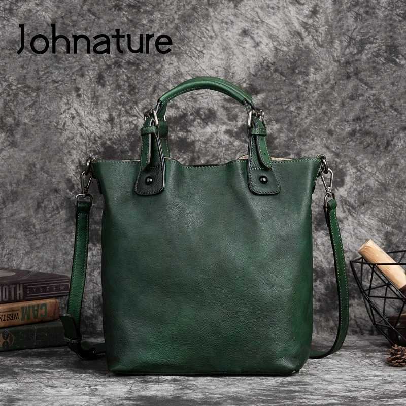 Evening Bags Johnature Women's Bucket Bag 2026 New Genuine Leather Handbag Soft Cowhide Large Capacity Versatile Shoulder Bags H261016