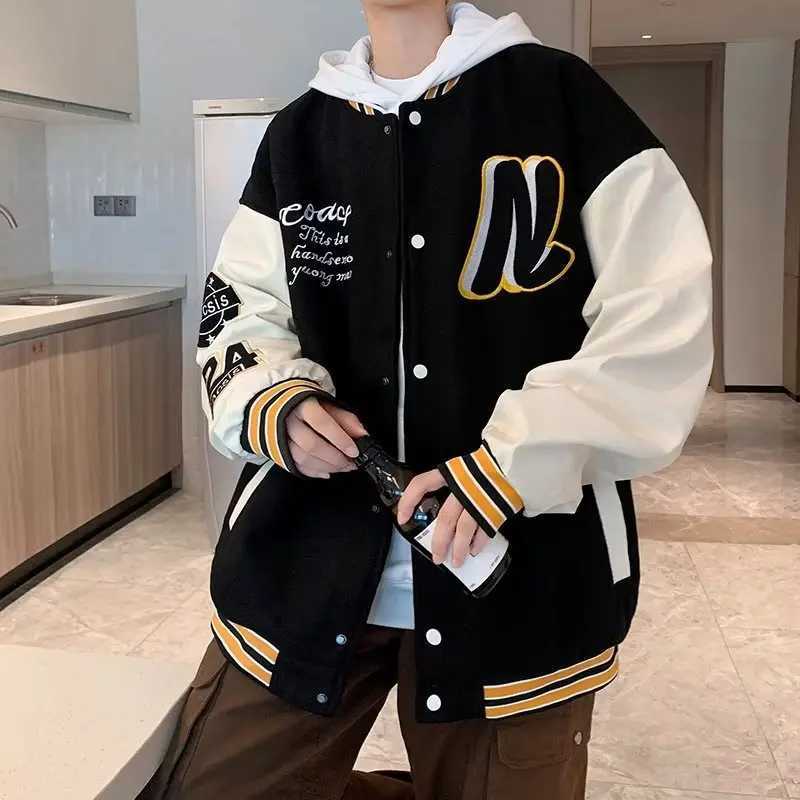 Men's 2025 Men's Casual Jackets Jackets Embroidery Baseball Uniform Trendy Splicing Jacket Lightweight Men Couple High Street Motorcycle C