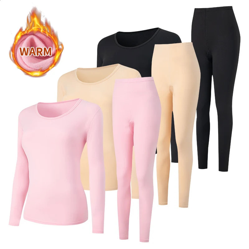 2piece Autumn And Winter Women's Solid Color Round Neck Thermal Underwear Set For Teenagers Casual Comfortable Sleepwear 261012