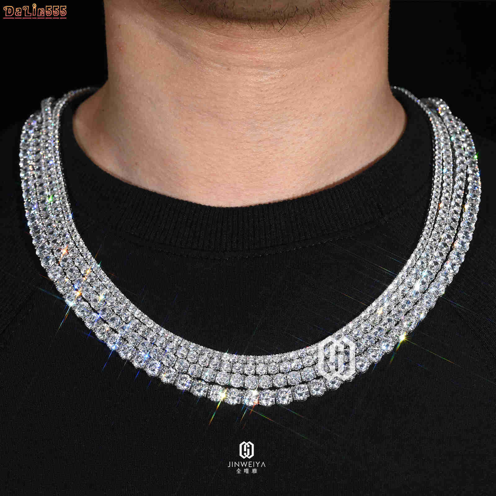Fashion 3mm-6mm VVS Moissanite Diamond Tennis Necklace Luxury Womens Men Gold 925 Sterling Silver