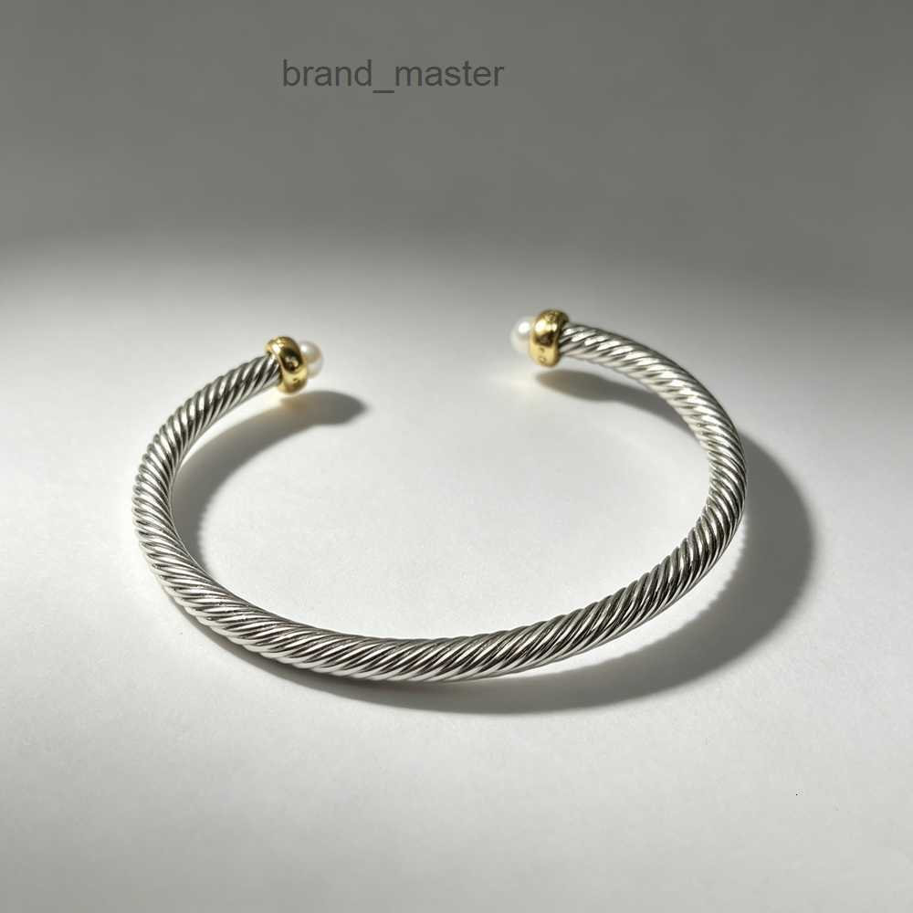 Designer Twisted Cable Bangle Two-tone Gold Silver Pearl Open Bracelet Women Luxury Daily Jewelry Gift