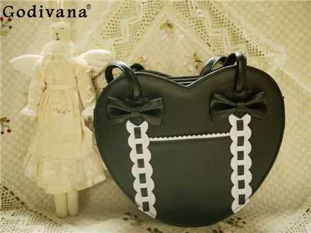 Evening Bags 2025 New Lolita Bow Love Shape Cute Shoulder Bag Japanese Jk Uniform Sweet Lady Unique Design Fashion Shopping Handbag H261016
