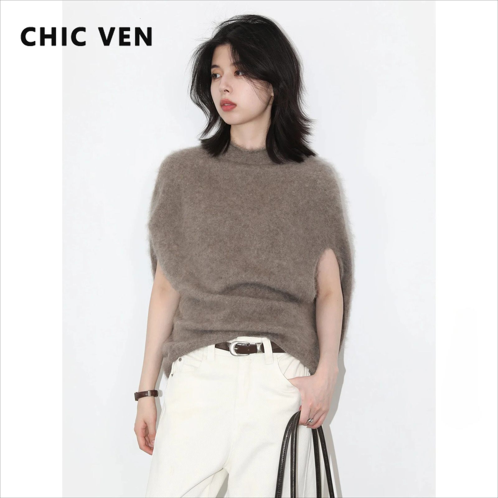 CHIC VEN Fashion Women Pullovers Solid Casual Sleeveless Loose High Neck Sweaters Korean Girl Jumpers Autumn Winter 2026 261008